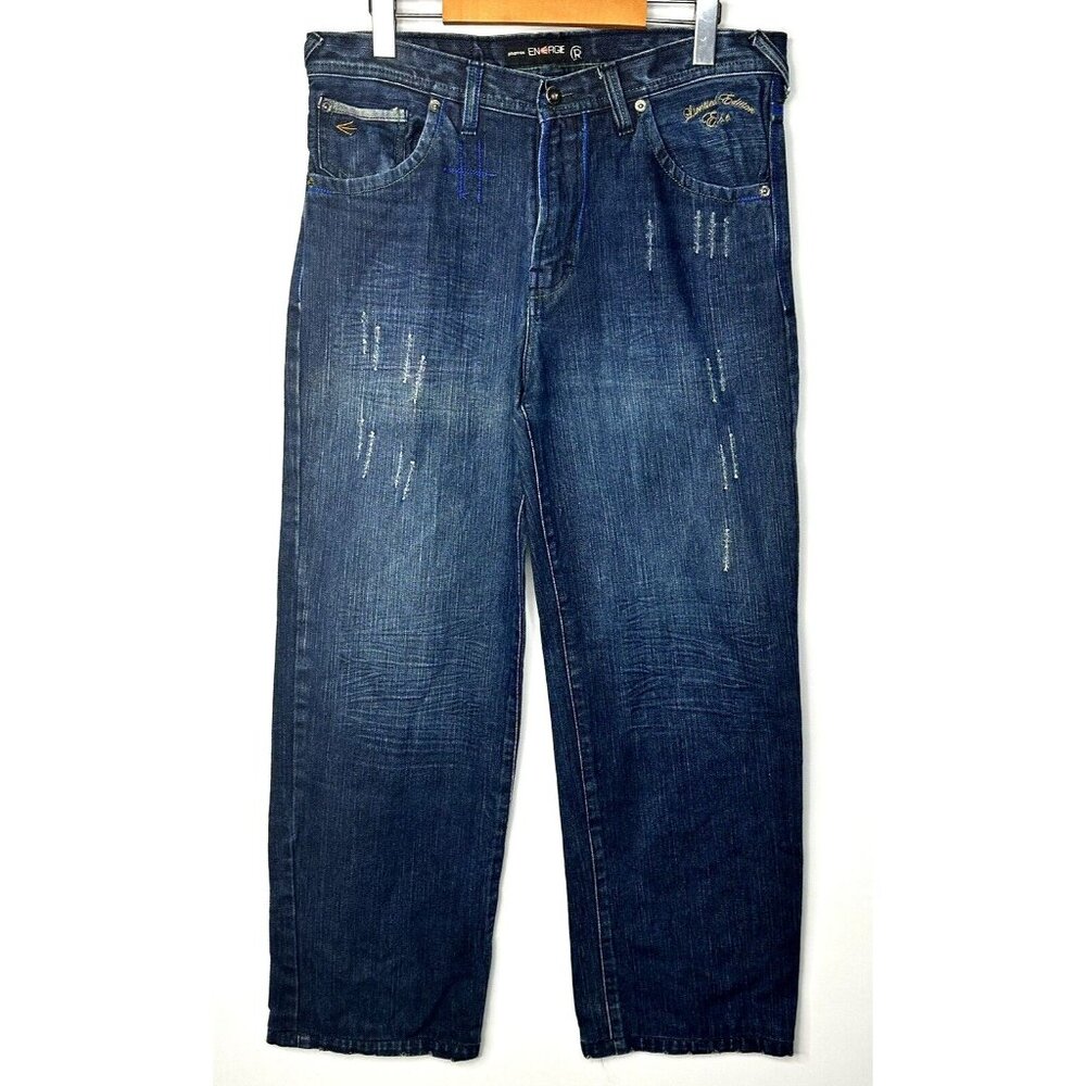 Energie Mens Jeans Pharrell Limited Edition Distressed Blue Stitch Vtg Sz 34x28